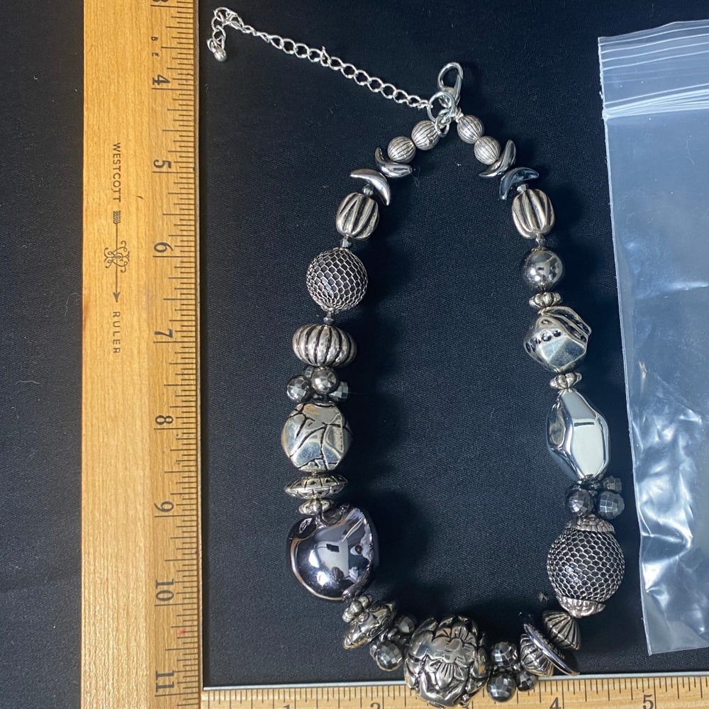 Boho Chunky Statement Necklace Beads Silver‎ Tone Vintage Style